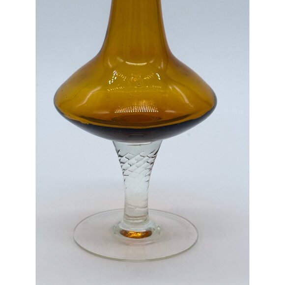 Two Vintage Retro Hand Blown Amber Glass Pedestal Vases - Picture 15 of 16